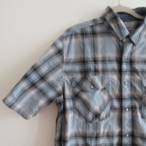 CARHARTT Rugged Flex Relaxed Fit Bozeman Short Sleeve Shirt in Blue Plaid Sz L - Picture 3 of 14